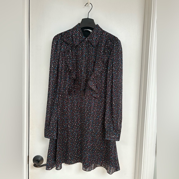 COACH NWT Black Multi Color Polka Dot Long Sleeve Ruffle Dress - Size S - Picture 1 of 4